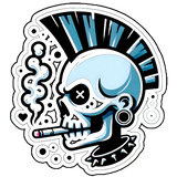 Punk Skull Mohawk Sticker 4in | Smoking Skull BOPP Vinyl | Gothic Decal
