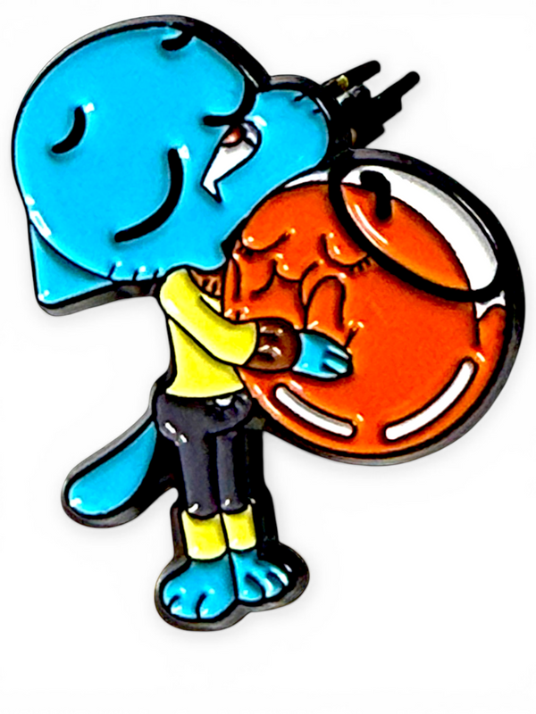 Gumball and Darwin Hug Enamel Pin Cartoon Accessory for Collectors and Fans