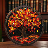 Autumn Tree Suncatcher 8” Faux Stained Glass Fall Leaves Window Hanging Decor