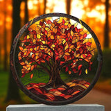 Autumn Tree Suncatcher 8” Faux Stained Glass Fall Leaves Window Hanging Decor