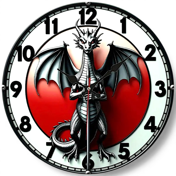 Red Black Dragon Wall Clock 10 Inch Silent Gothic Fantasy Wooden Decor