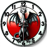Red Black Dragon Wall Clock 10 Inch Silent Gothic Fantasy Wooden Decor