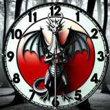 Red Black Dragon Wall Clock 10 Inch Silent Gothic Fantasy Wooden Decor