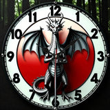Red Black Dragon Wall Clock 10 Inch Silent Gothic Fantasy Wooden Decor