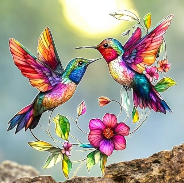 "Stained Glass-Style Acrylic Hummingbird Suncatcher - Vibrant 8in Window Decor"