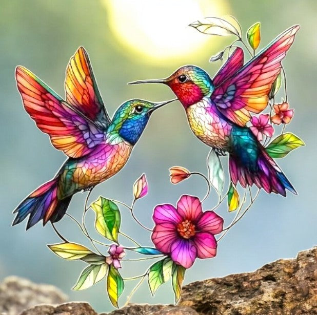 "Stained Glass-Style Acrylic Hummingbird Suncatcher - Vibrant 8in Window Decor"