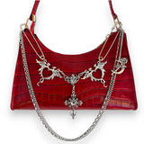 Red Gothic Dragon Chain Shoulder Bag Punk Y2K Croc Purse Alt Crossbody