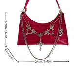 Red Gothic Dragon Chain Shoulder Bag Punk Y2K Croc Purse Alt Crossbody