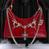 Red Gothic Dragon Chain Shoulder Bag Punk Y2K Croc Purse Alt Crossbody
