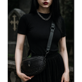Gothic Black Skull Embossed Crossbody Bag with Chain Strap | Punk Shoulder Purse