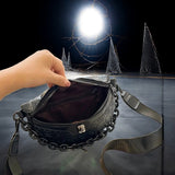 Gothic Black Skull Embossed Crossbody Bag with Chain Strap | Punk Shoulder Purse