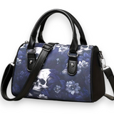Women's Blue Skull Floral Crossbody Handbag Gothic Purse Satchel Shoulder Bag