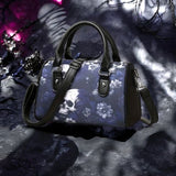 Women's Blue Skull Floral Crossbody Handbag Gothic Purse Satchel Shoulder Bag