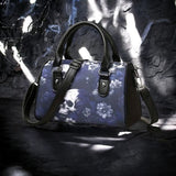 Women's Blue Skull Floral Crossbody Handbag Gothic Purse Satchel Shoulder Bag