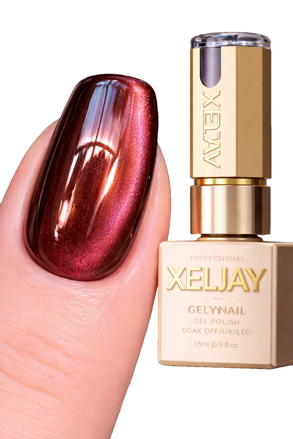 Xeljay #01 Oxblood Red Cat Eye Magnetic Gel Polish 15ml Copper Gold Soak Off