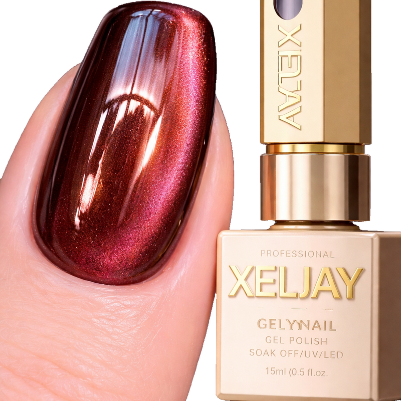 Xeljay #01 Oxblood Red Cat Eye Magnetic Gel Polish 15ml Copper Gold Soak Off