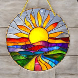 "Sunset Stained Glass-Style Acrylic Suncatcher - 8in Round Scenic Window Decor"