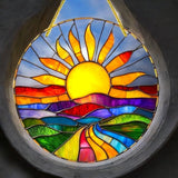 "Sunset Stained Glass-Style Acrylic Suncatcher - 8in Round Scenic Window Decor"