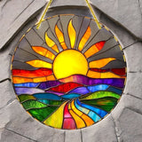 "Sunset Stained Glass-Style Acrylic Suncatcher - 8in Round Scenic Window Decor"