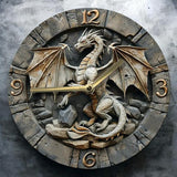 8” Dragon Wall Clock Gothic Fantasy Decor Silent Quartz Wood