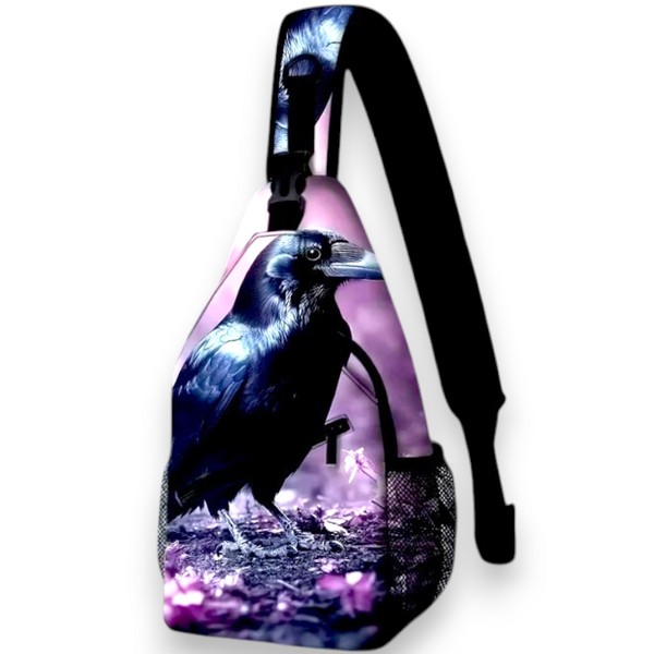 Gothic Raven Crow Sling Bag 15" Crossbody Chest Backpack with Pockets for Travel