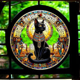 Egyptian Cat Suncatcher 8 Inch Faux Stained Glass Bastet Window Hanging Decor