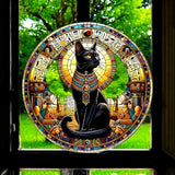Egyptian Cat Suncatcher 8 Inch Faux Stained Glass Bastet Window Hanging Decor