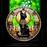 Egyptian Cat Suncatcher 8 Inch Faux Stained Glass Bastet Window Hanging Decor