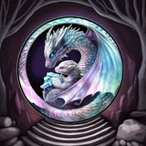 8" Dragon Family Faux Stained Glass Suncatcher Fantasy Window Hanging