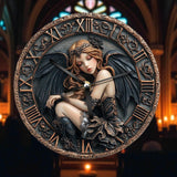 Fallen Angel Wall Clock 9 Inch Silent Gothic Decor Dark Fairy Home Art