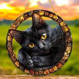 Faux Stained Glass ART Design Black Cat Acrylic Suncatcher – 8in