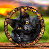 Faux Stained Glass ART Design Black Cat Acrylic Suncatcher – 8in