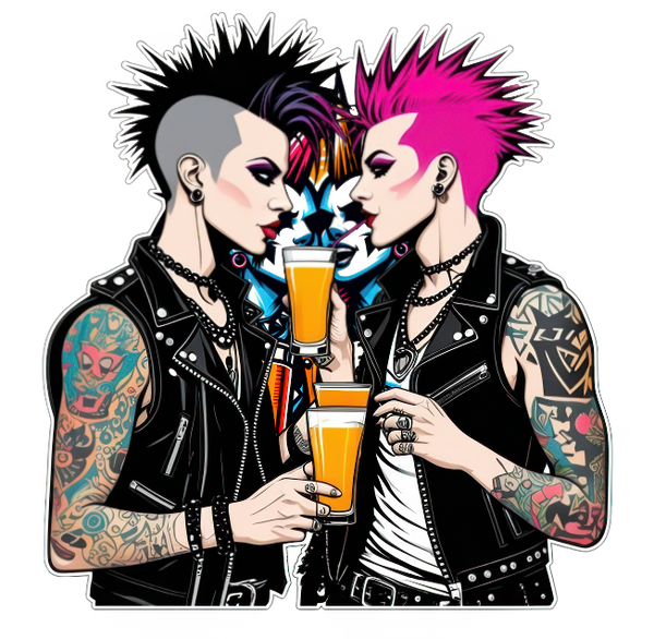 Punk Girls Beer Sticker 4in | Alternative Punk Couple BOPP Vinyl Decal