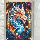 Dragon Suncatcher 12x8" Faux Stained Glass Gothic Fantasy Window Decor