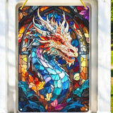 Dragon Suncatcher 12x8" Faux Stained Glass Gothic Fantasy Window Decor