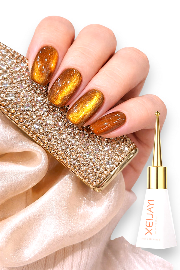 Cat Eye Gel Polish Amber Gold Orange Magnetic Glitter UV LED XEIJAYI 9ml