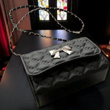 Black Quilted Shoulder Bag Silver Bow Chain Strap Y2K Gothic Chic Purse