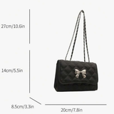 Black Quilted Shoulder Bag Silver Bow Chain Strap Y2K Gothic Chic Purse