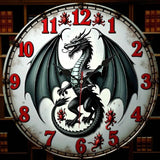 Dragon Wall Clock 10 Inch Gothic Fantasy Black Wings Red Numbers Home Decor