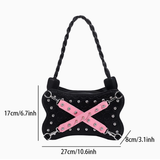 Black Studded Mini Bag Pink Cross Strap Braided Handle Y2K Punk Purse NEW