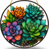 Succulent Suncatcher 8" Window Hanging Decor 2D Flat Acrylic Stained Glass Art