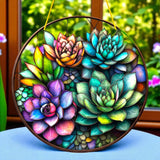 Succulent Suncatcher 8" Window Hanging Decor 2D Flat Acrylic Stained Glass Art