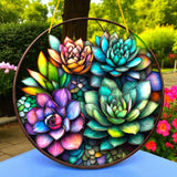 Succulent Suncatcher 8" Window Hanging Decor 2D Flat Acrylic Stained Glass Art