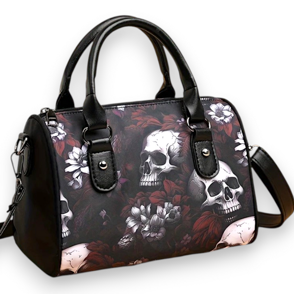 Women's Red Skull Floral Crossbody Handbag Gothic Purse Satchel Shoulder Bag