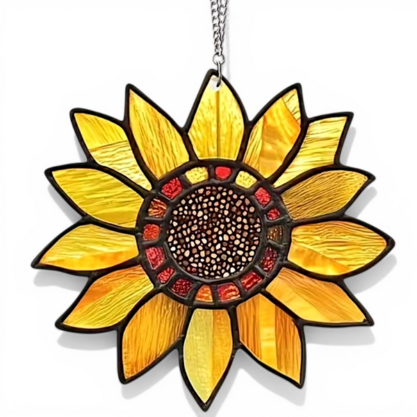 Sunflower Suncatcher Faux Stained Glass Window Hanging 5.9" Decor