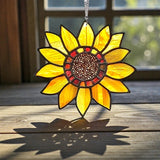 Sunflower Suncatcher Faux Stained Glass Window Hanging 5.9" Decor