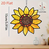 Sunflower Suncatcher Faux Stained Glass Window Hanging 5.9" Decor