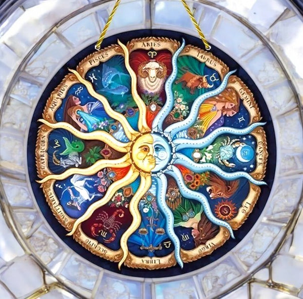 Zodiac Sun & Moon Wall/Window Decor – 8" Astrology Window Panel
