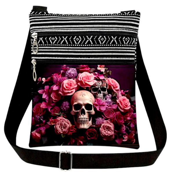 Skull Rose Crossbody Bag Gothic Floral Shoulder Purse Pink Skull Handbag