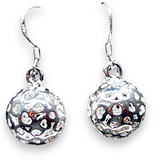 Sterling Silver Textured Ball Dangle Earrings Hammered Sphere Drop 1”